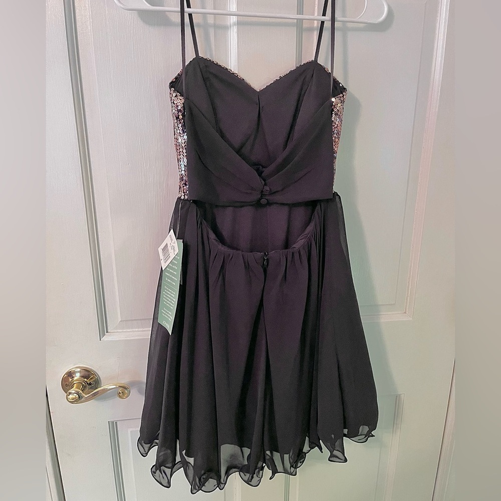 (NWT) Black & Gold Sequin Sweetheart Prom Party Mini Dress - Picture 5 of 11